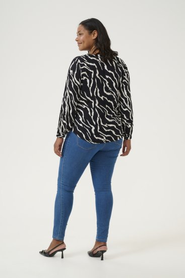 Kaffe Curve Mirta Tilly Blusa Preto/Antique Estampado Zebra - Blusas e Túnicas - 