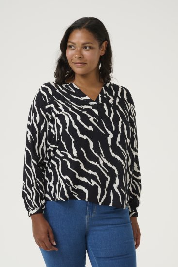 Kaffe Curve Mirta Tilly Blusa Preto/Antique Estampado Zebra - Blusas e Túnicas - 