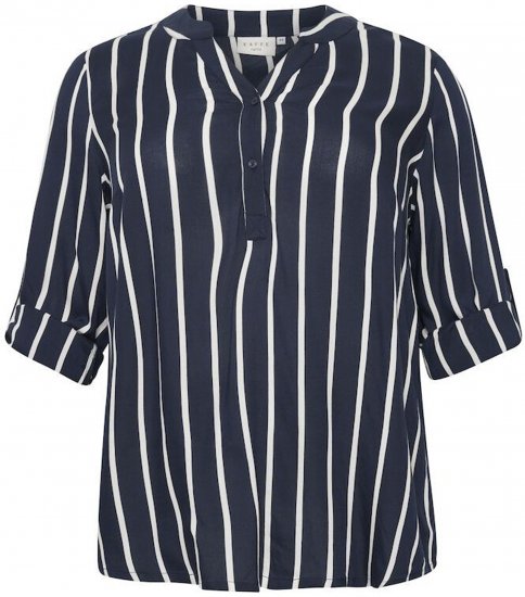 Kaffe Curve Sida Blusa Meia-Noite/Giz À Riscas - Blusas e Túnicas - 