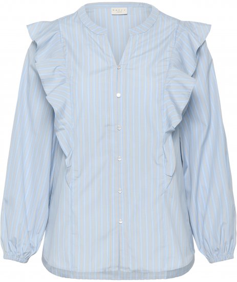 Kaffe Curve Lenia Flounce Shirt Powder Blue Stripe - Camisas - 