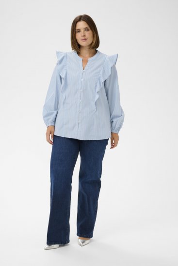 Kaffe Curve Lenia Flounce Shirt Powder Blue Stripe - Camisas - 