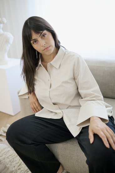 Kaffe Curve Josa Shirt Feather Grey Stripe - Camisas - 