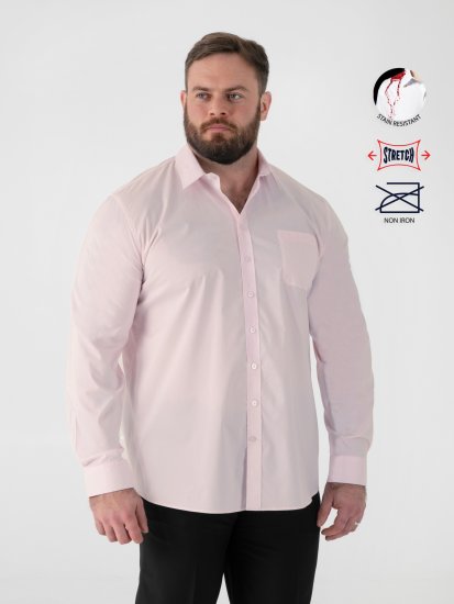 D555 Oliver Camisa Elástica De Manga Comprida Resistente A Manchas E Sem Passar A Ferro Rosa - Camisas - Camisas Homem Tamanhos Grandes