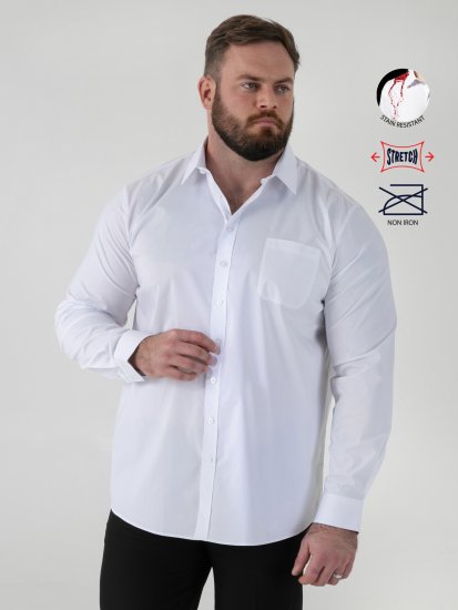 D555 Oliver Camisa Elástica De Manga Comprida Resistente A Manchas E Sem Passar A Ferro Branca - Camisas - Camisas Homem Tamanhos Grandes
