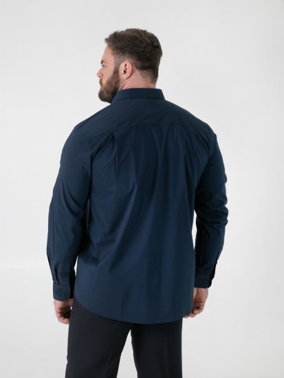 D555 Oliver Camisa Elástica De Manga Comprida Resistente A Manchas E Sem Passar A Ferro Azul Marinho - Camisas - Camisas Homem Tamanhos Grandes
