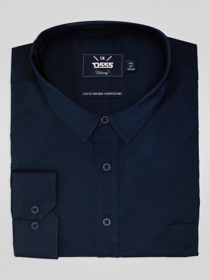 D555 Oliver Camisa Elástica De Manga Comprida Resistente A Manchas E Sem Passar A Ferro Azul Marinho - Camisas - Camisas Homem Tamanhos Grandes