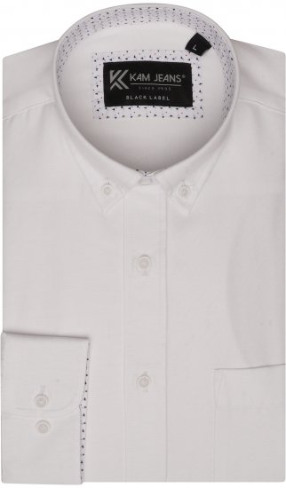 Kam Jeans P020 Premium Long sleeve Oxford Shirt White - Camisas - Camisas Homem Tamanhos Grandes