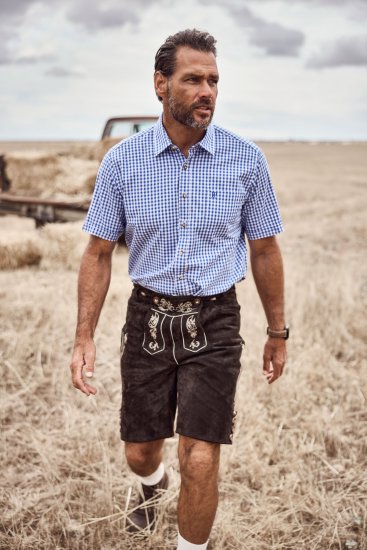 JP1880 Short Sleeve Check Print Traditional Shirt Blue - Camisas - Camisas Homem Tamanhos Grandes