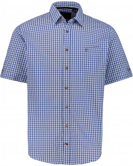 JP1880 Short Sleeve Check Print Traditional Shirt Blue - Camisas - Camisas Homem Tamanhos Grandes