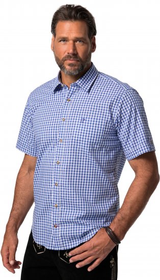JP1880 Short Sleeve Check Print Traditional Shirt Blue - Camisas - Camisas Homem Tamanhos Grandes