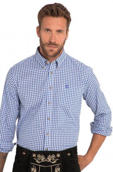 JP1880 Shirt Traditional Checked Long Sleeve Blue - Camisas - Camisas Homem Tamanhos Grandes