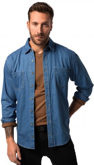 JP1880 Shirt Denim Long Sleeve Blue TALL - ROUPAS DE HOMEM MT-6XLT - Tamanhos-Tall Homem