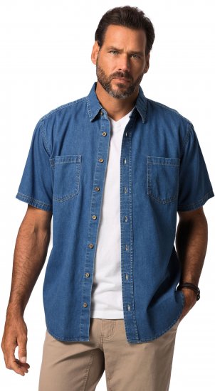 JP1880 Shirt Denim Short Sleeve Blue TALL - ROUPAS DE HOMEM MT-6XLT - Tamanhos-Tall Homem