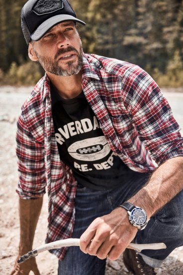 JP1880 Shirt Flannel Checked Long Sleeve Red TALL - ROUPAS DE HOMEM MT-6XLT - Tamanhos-Tall Homem