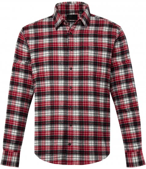 JP1880 Shirt Flannel Checked Long Sleeve Red TALL - ROUPAS DE HOMEM MT-6XLT - Tamanhos-Tall Homem