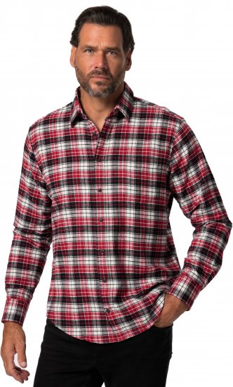 JP1880 Shirt Flannel Checked Long Sleeve Red TALL - ROUPAS DE HOMEM MT-6XLT - Tamanhos-Tall Homem