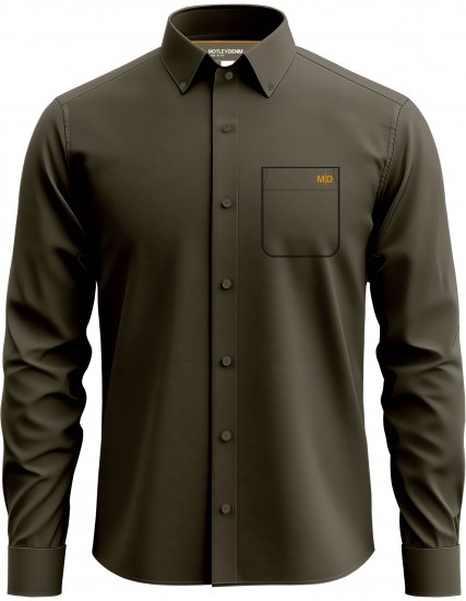 Motley Denim Lisbon Long Sleeve Shirt Dark Khaki - Camisas - Camisas Homem Tamanhos Grandes