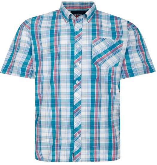 Espionage SH443 Checked Short Sleeve Shirt Green/Pink/White - Camisas - Camisas Homem Tamanhos Grandes