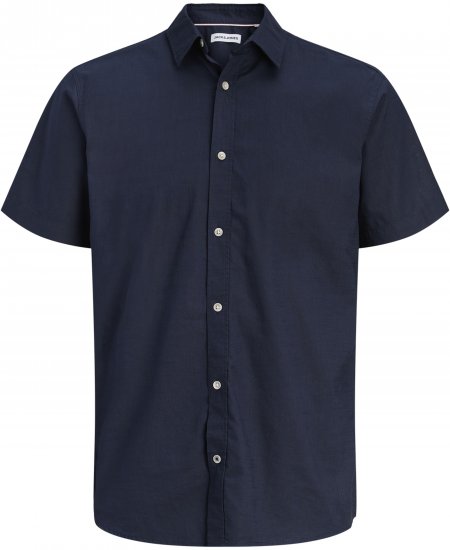Jack & Jones Henry Slub Short Sleeve Navy - Camisas - Camisas Homem Tamanhos Grandes