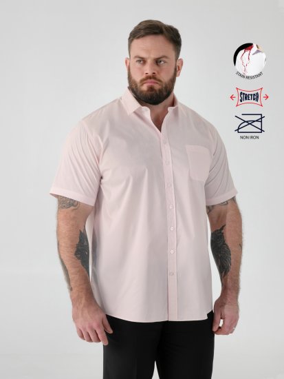 D555 Lucas Camisa Elástica De Manga Curta Resistente A Manchas E Sem Passar A Ferro Rosa - Camisas - Camisas Homem Tamanhos Grandes