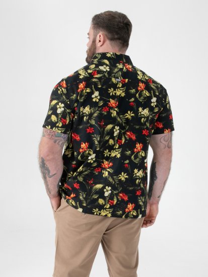 D555 Gordon Hawaiian AOP Cuvan Collar Resort Short Sleeve Black - Camisas - Camisas Homem Tamanhos Grandes