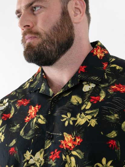 D555 Gordon Hawaiian AOP Cuvan Collar Resort Short Sleeve Black - Camisas - Camisas Homem Tamanhos Grandes