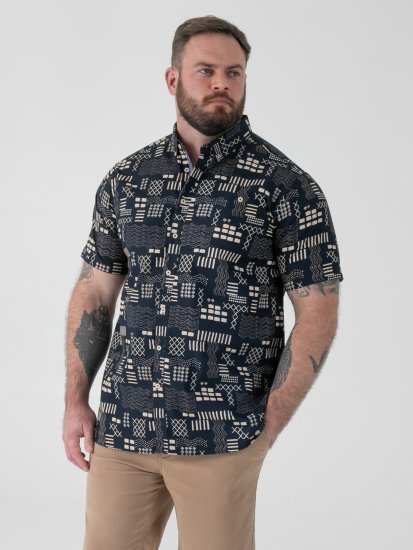 D555 Rick Geometric Print Short Sleeve Shirt Navy - Camisas - Camisas Homem Tamanhos Grandes
