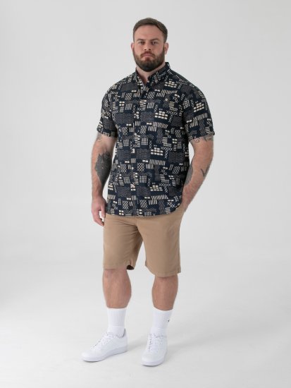 D555 Rick Geometric Print Short Sleeve Shirt Navy - Camisas - Camisas Homem Tamanhos Grandes