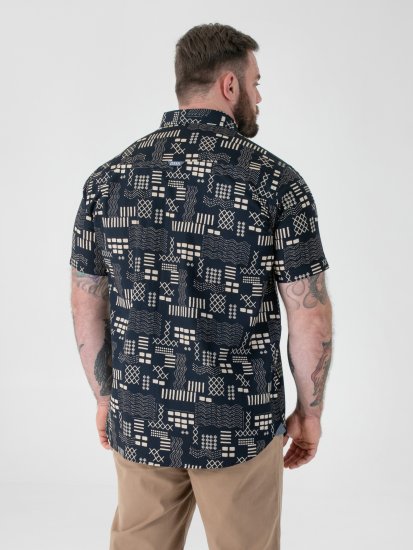 D555 Rick Geometric Print Short Sleeve Shirt Navy - Camisas - Camisas Homem Tamanhos Grandes