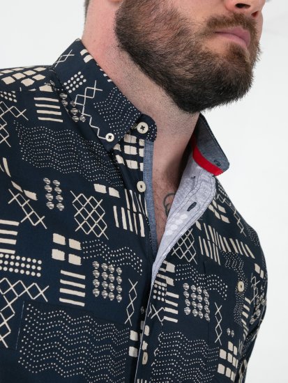 D555 Rick Geometric Print Short Sleeve Shirt Navy - Camisas - Camisas Homem Tamanhos Grandes