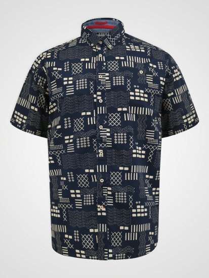 D555 Rick Geometric Print Short Sleeve Shirt Navy - Camisas - Camisas Homem Tamanhos Grandes
