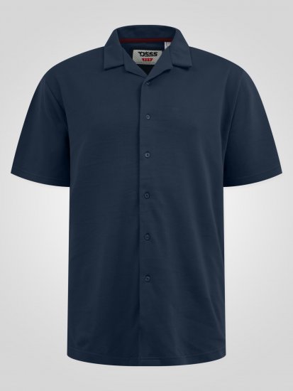 D555 Connor Stretch Cuban Collar Resort Short Sleeve Shirt Navy - Camisas - Camisas Homem Tamanhos Grandes