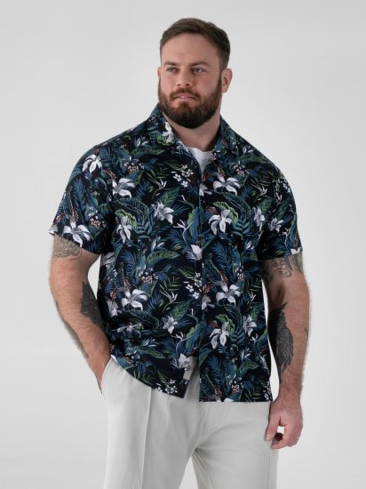D555 Corden Hawaiian AOP Cuban Collar Resort Short Sleeve Navy - Camisas de manga curta - Camisas de Manga Curta Tamanhos Grandes