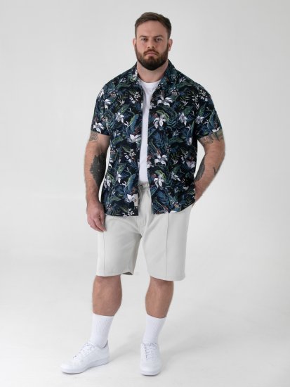 D555 Corden Hawaiian AOP Cuban Collar Resort Short Sleeve Navy - Camisas de manga curta - Camisas de Manga Curta Tamanhos Grandes
