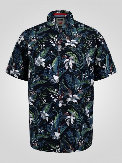 D555 Corden Hawaiian AOP Cuban Collar Resort Short Sleeve Navy - Camisas de manga curta - Camisas de Manga Curta Tamanhos Grandes
