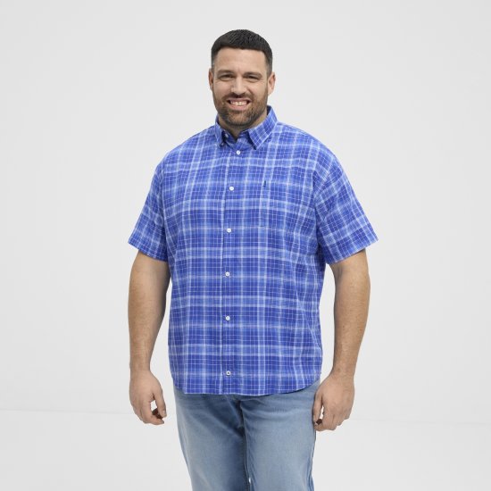 North Latitude 51145 Checked Short Sleeve Shirt Cobolt Blue - Camisas de manga curta - Camisas de Manga Curta Tamanhos Grandes