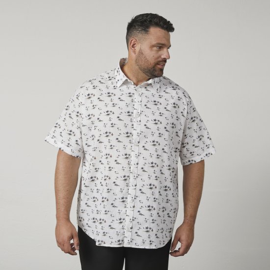 North Latitude 61111 Camisa de Linho Estampada Manga Curta Branco - Camisas - Camisas Homem Tamanhos Grandes
