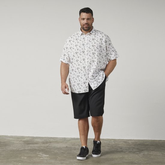 North Latitude 61111 Camisa de Linho Estampada Manga Curta Branco - Camisas - Camisas Homem Tamanhos Grandes