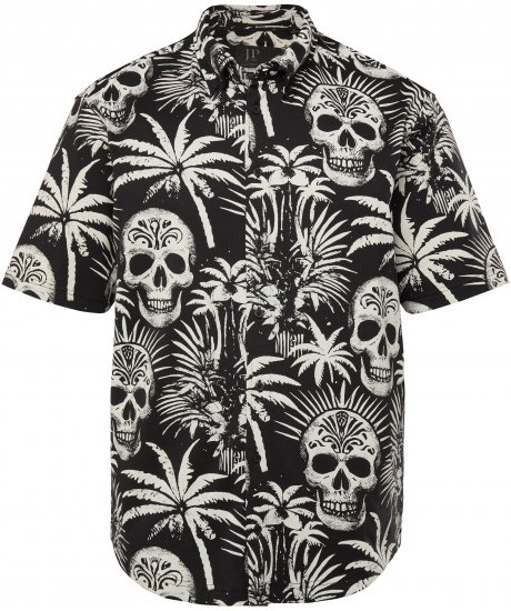 JP1880 Skull Pattern Jersey Short Sleeve Shirt Black - Camisas - Camisas Homem Tamanhos Grandes