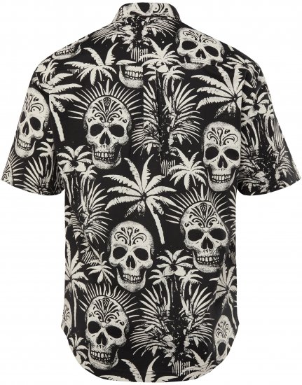 JP1880 Skull Pattern Jersey Short Sleeve Shirt Black - Camisas - Camisas Homem Tamanhos Grandes