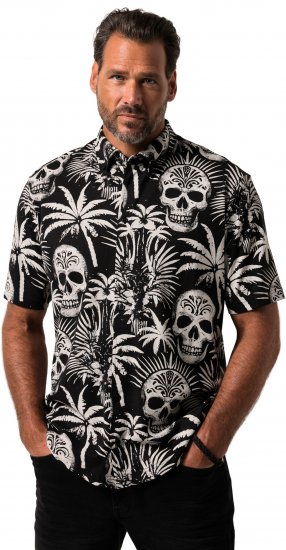 JP1880 Skull Pattern Jersey Short Sleeve Shirt Black - Camisas - Camisas Homem Tamanhos Grandes
