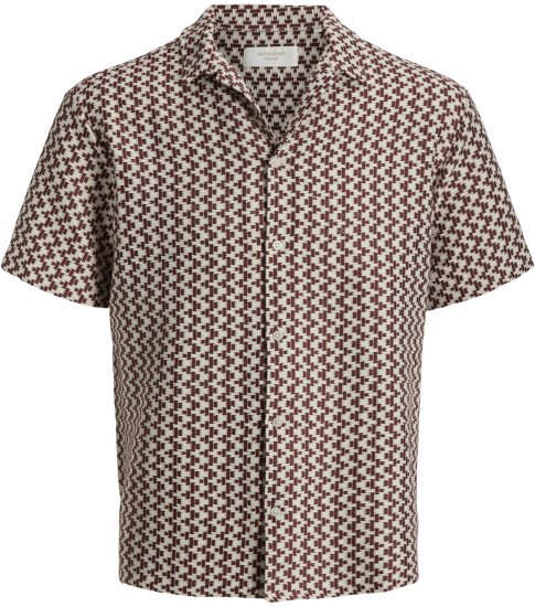 Jack & Jones Montauk Crochet Short Sleeve Shirt Dark Red - Camisas de manga curta - Camisas de Manga Curta Tamanhos Grandes
