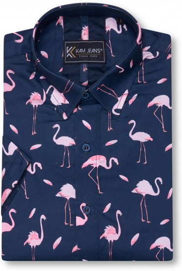 Kam Jeans 6068 Flamingo Short Sleeve Shirt Navy - Camisas - Camisas Homem Tamanhos Grandes