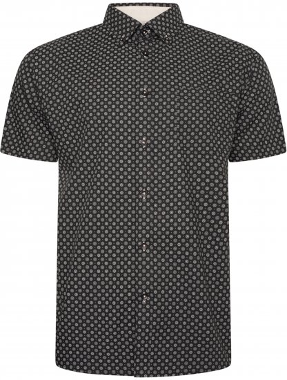 Kam Jeans 6296 All Over Geo Short Sleeve Shirt Black - Camisas - Camisas Homem Tamanhos Grandes