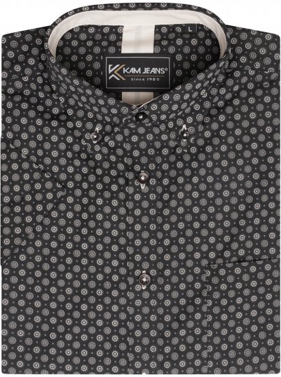 Kam Jeans 6296 All Over Geo Short Sleeve Shirt Black - Camisas - Camisas Homem Tamanhos Grandes