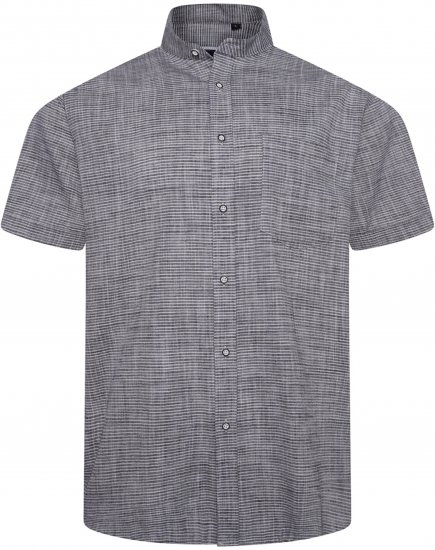 Kam Jeans 6334 Striped Grandad Short Sleeve Shirt Charcoal - Camisas - Camisas Homem Tamanhos Grandes