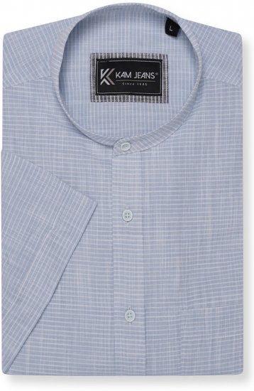 Kam Jeans 6334 Striped Grandad Short Sleeve Shirt Blue - Camisas - Camisas Homem Tamanhos Grandes