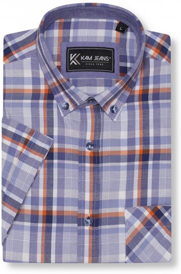 Kam Jeans 6339 Checked Short Sleeve Shirt Blue - Camisas - Camisas Homem Tamanhos Grandes