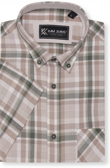 Kam Jeans 6339 Checked Short Sleeve Shirt Beige - Camisas - Camisas Homem Tamanhos Grandes
