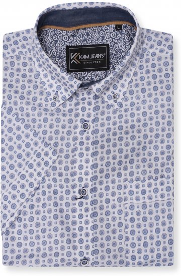 Kam Jeans 6345 Jewel Pattern Short Sleeve Shirt Blue - Camisas - Camisas Homem Tamanhos Grandes